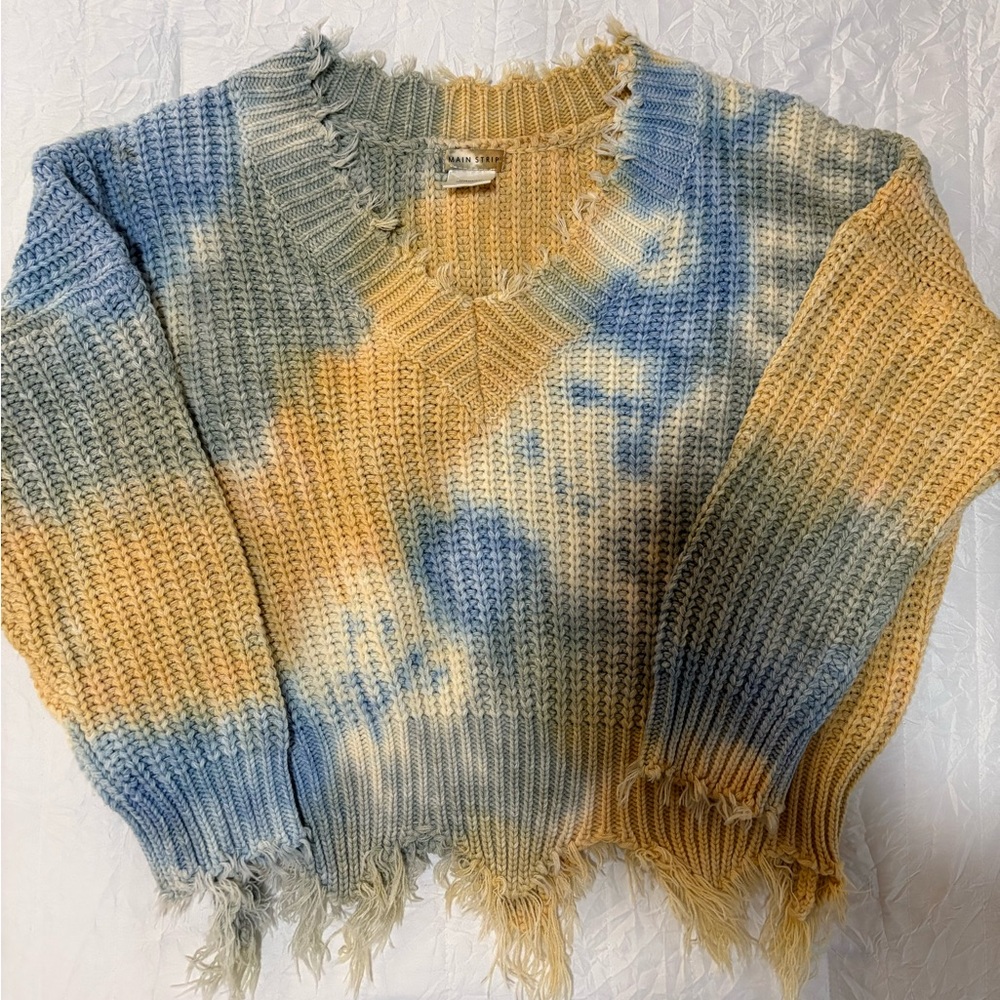 Main Strip Blue and Yellow V-Neck Sweater